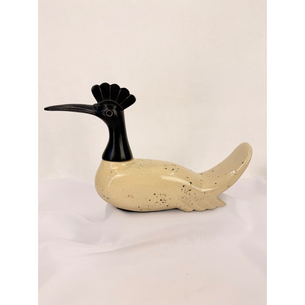 Vintage Mid Century Modern Ceramic Roadrunner Figurine Speckled Bird Decor